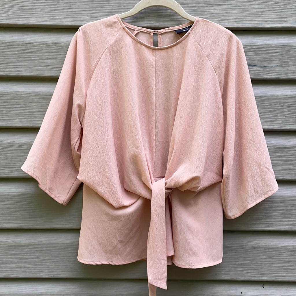 Vici Blush Tie-Front Bell Sleeve Blouse